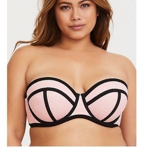 PINK & BLACK LACE PUSH-UP STRAPLESS BRA